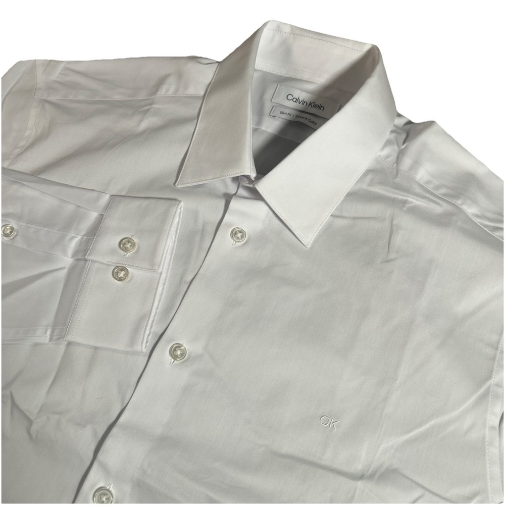 NWT Calvin Klein Men's 16 32/33 L White Slim Fit Stretch Flex Dress Shirt Preppy